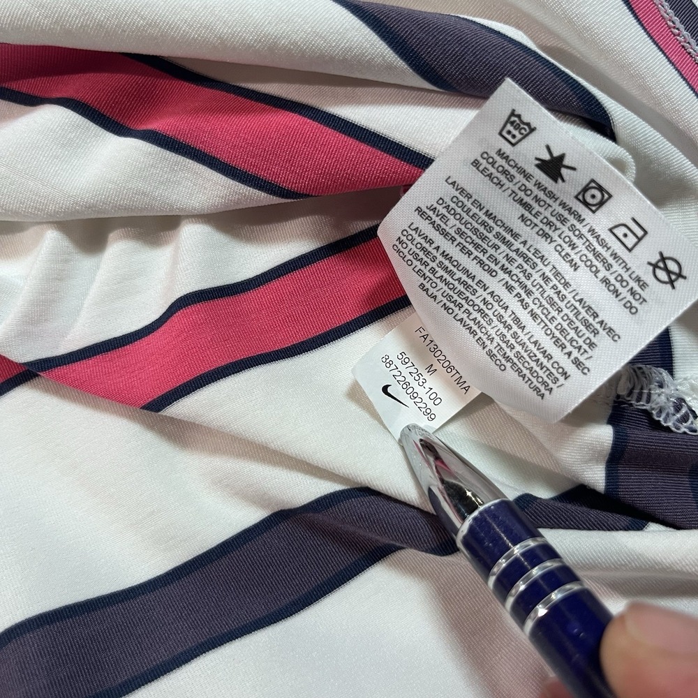 Nike DRI-FIT Striped Polo Golf Shirt Standard Fit Pink Striped Men's Size Medium - Picture 6 of 7